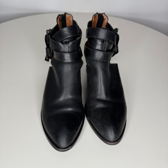 Jeffrey Campbell Everly Cutout Black Leather Ankle Booties Chainlink Heel - Picture 3 of 9